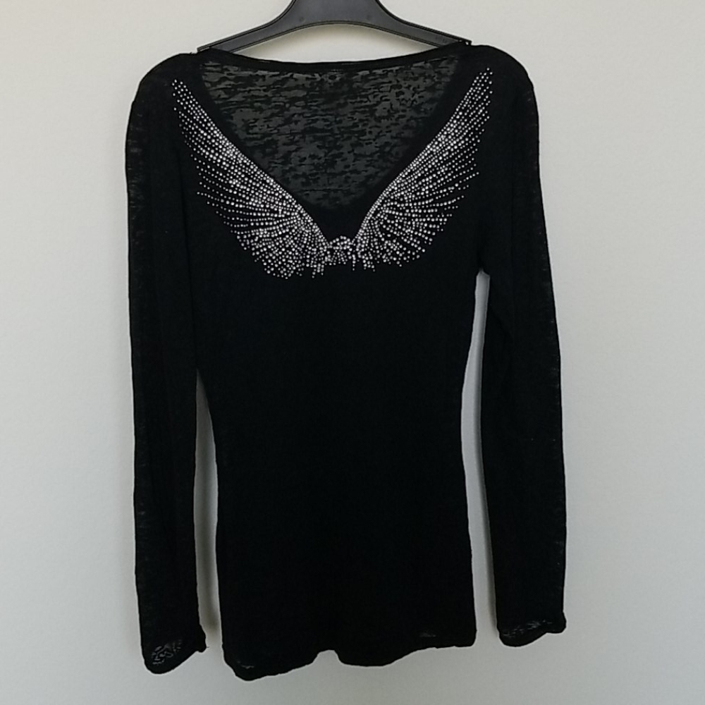 Petrol rhinestone angel wing top